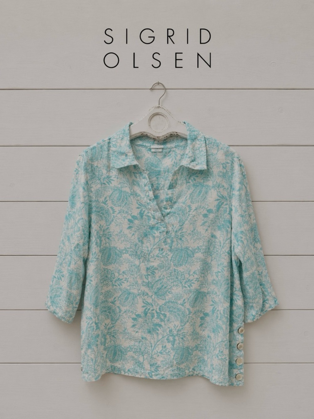 SIGRID OLSEN Linen Floral Blouse – Size 1X